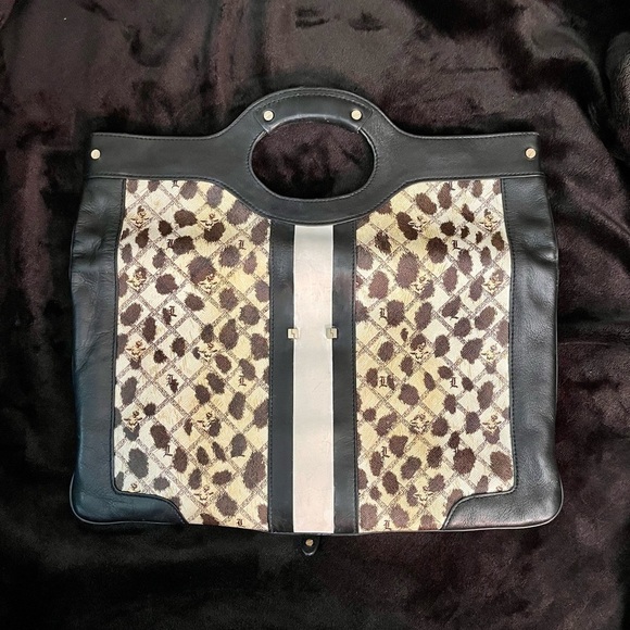 L.A.M.B. Black Leather & Leopard Print Bag Clutch Gwen Stefani Vintage - Picture 5 of 11